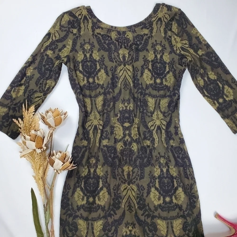 Pea in the Pod Green Black art Deco Dress Med - Picture 8 of 11